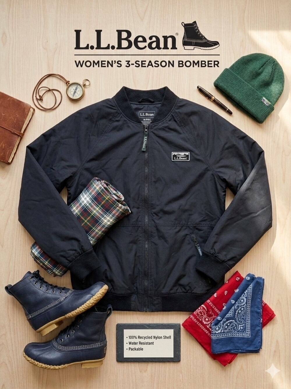 L.L. Bean Women's 3-Season Bomber Jacket Details